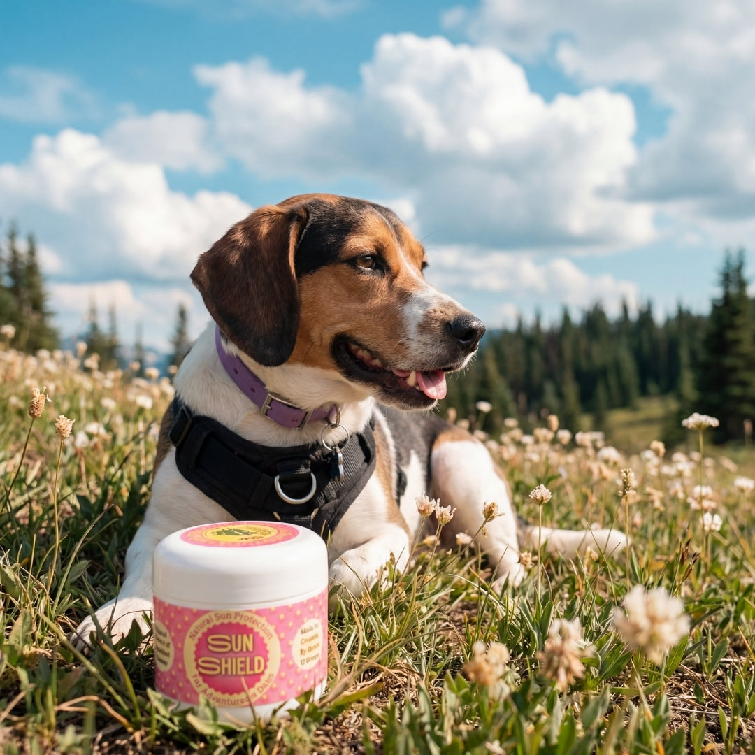Dog sunscreen ingredients — titanium dioxide and botanical oils